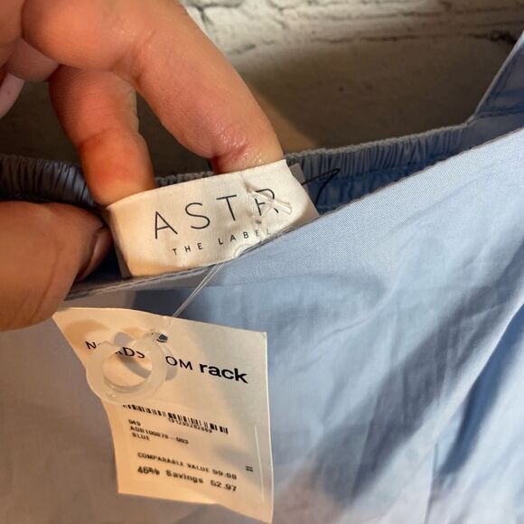 ASTR Poplin Tiered Midi Dress XS Puff Sleeve Blue NWT - Picture 5 of 12